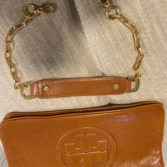 Tory Burch Leather Reva Clutch Shoulder Bag Brown - Picture 8 of 8